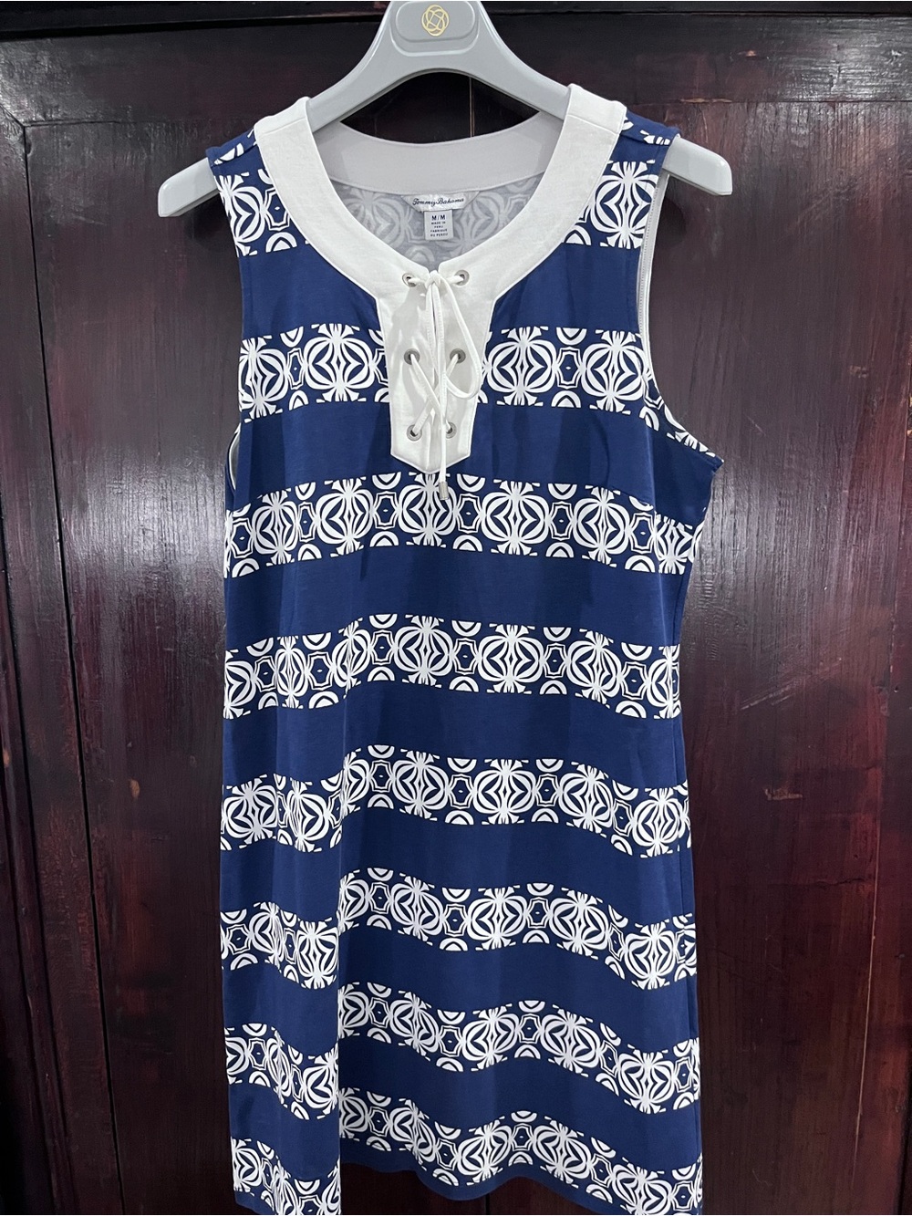 Tommy Bahama Sleeveless Navy & White Lace-Up Shift Dress-Size M